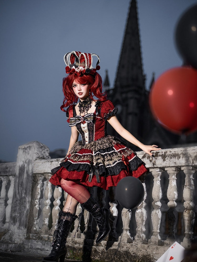 Gothic Lolita Queen of Hearts Dress with Jacquard & Embroidery Detail - Dream Magic Box