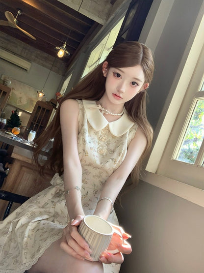 Apricot Floral Dress with Lace Trim - Qchiwawameme