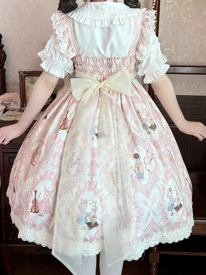 Violin Print and Sweet Waist Lolita Yellow Bunny Light Dress JSK High