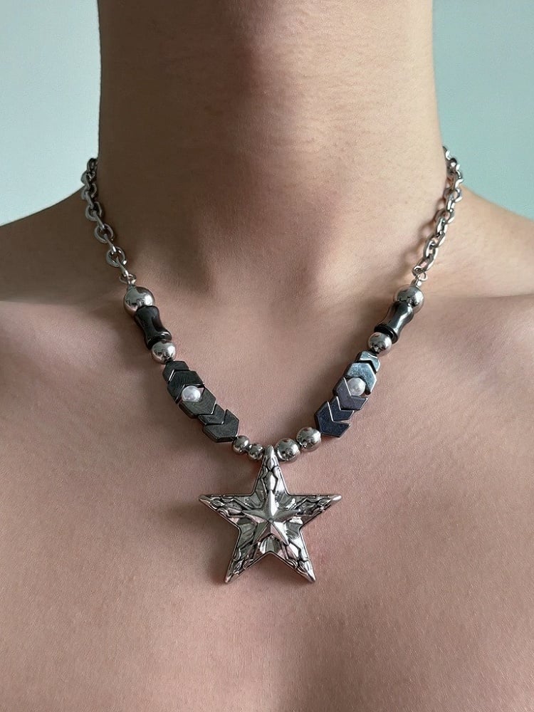 Star Pendant Silver Chain Necklace - YSHXS