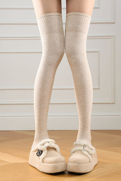 Soft Ribbed Thigh-High Stockings - Sweet Lolita & Pastel Goth Socks, 5 Colors