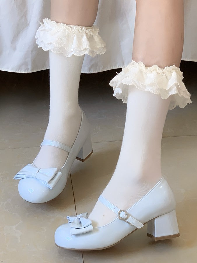 Blue Sweet Lolita Mary Janes - PU Leather Round Toe with Heart Buckle