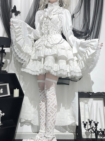 Bell Neckline White Ruffle Gothic Sleeves Shirt
