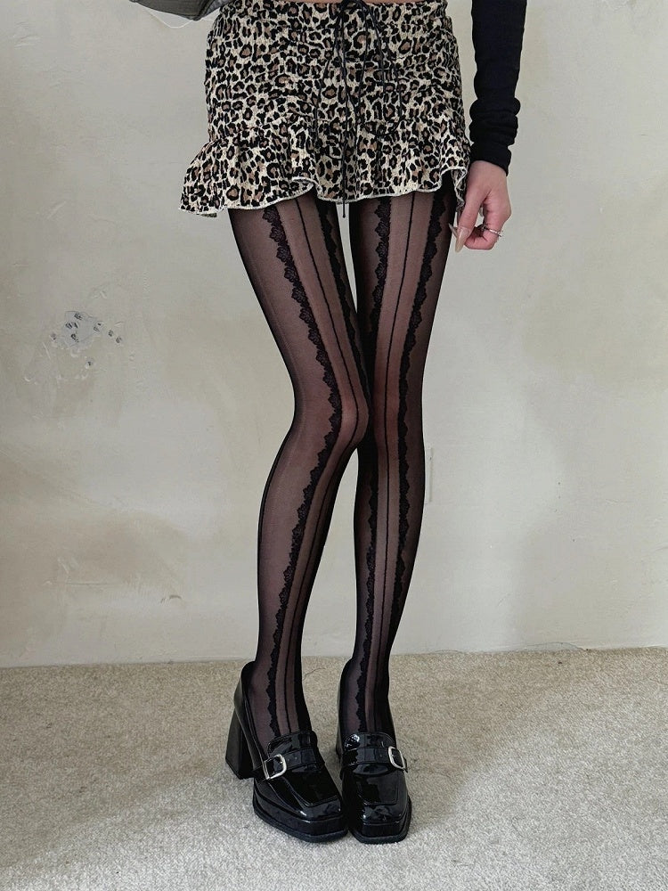 Collant Dentelle Transparent (Style Rayé Romantique Élégant)