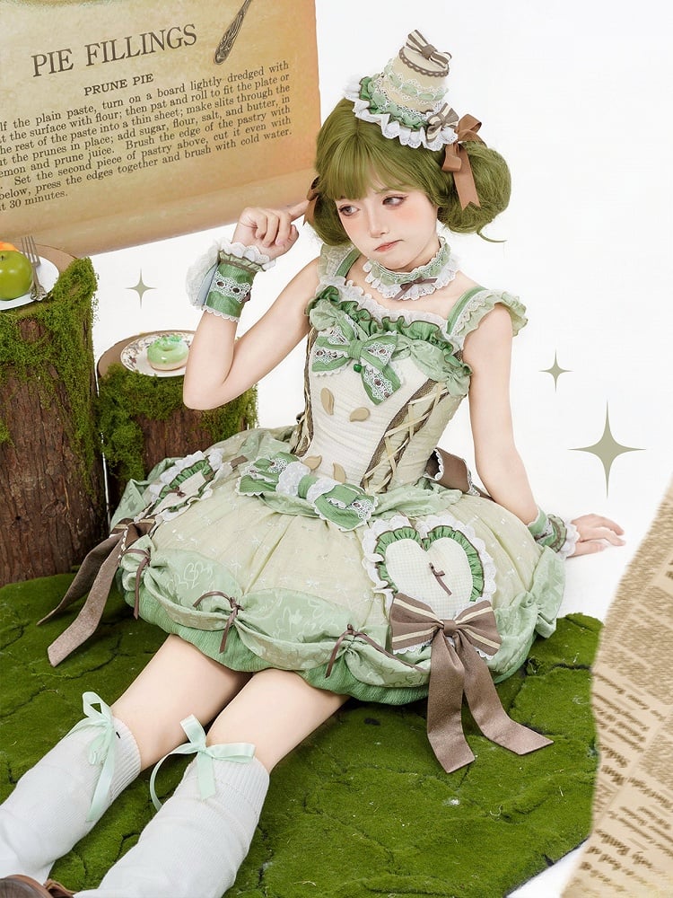 Boned Skirt Jumper Bubble Bodice Corset Lolita Applique Apple Sweet Green