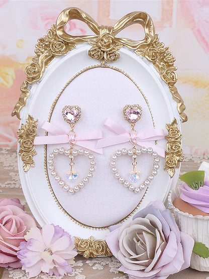 Kei Earrings Heart 7 Options Rhinestone Color Jirai Bowknot