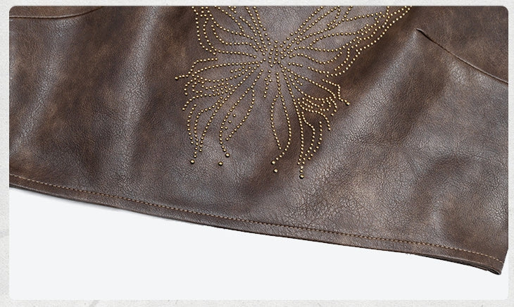 Wasteland PU Neck Punk Top Dark Butterfly Halter Brown