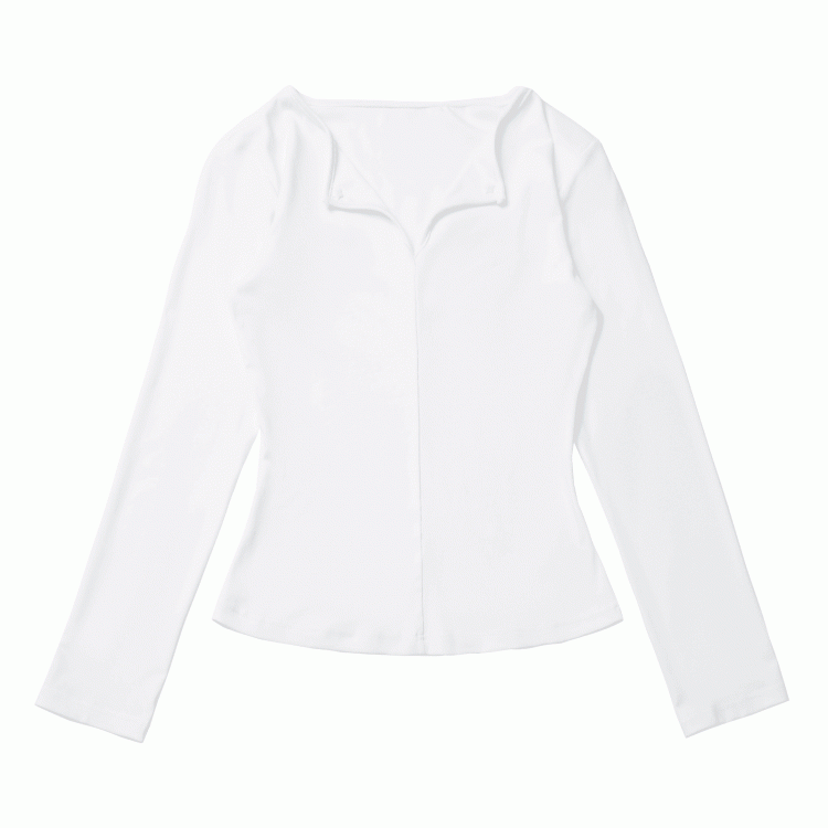 Long V-Neck Black Sleeves Reversed White Gray in Top /