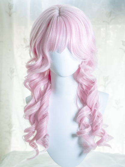 70cmウィッグ付き ピンク前髪 ウェーブ 桜柄