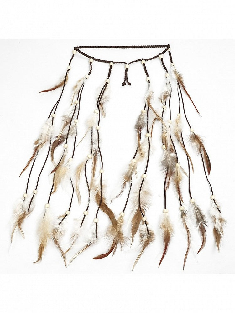 Vintage Brown Beaded Feather Waist Chain