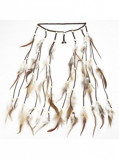 Vintage Brown Beaded Feather Waist Chain