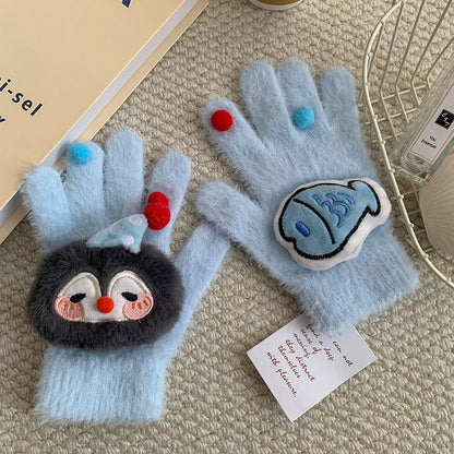 Faux (2 Fur Colors) Gloves Penguin Fish
