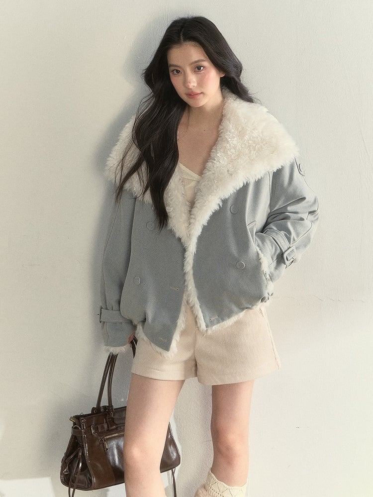 Fur Light Blue Faux Double-sides with Jacket Buckle Cuffs