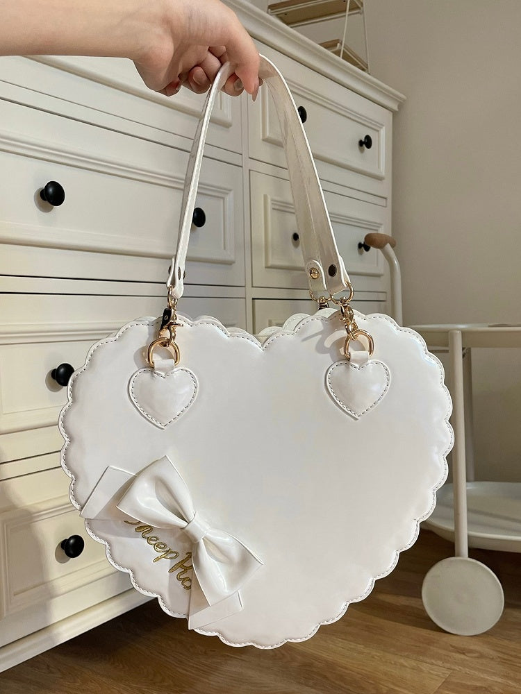 White Decor Fashion S/L - Style Lolita Heart Size Sweet Bow for with Bag