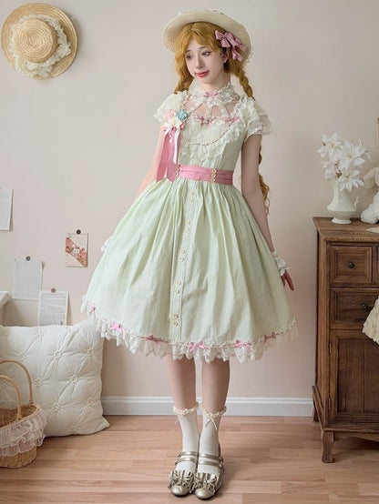 Elegant Version Green Classic Details with Bow Lolita Lace Dress Light and Short