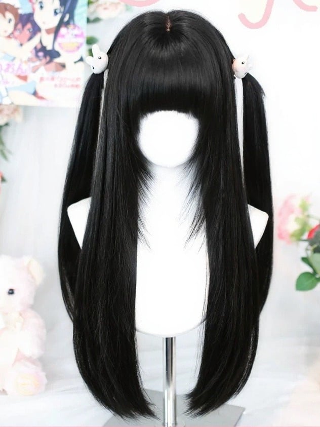 Black 70cm Long Straight Wig with Full Bangs - Dalao Home