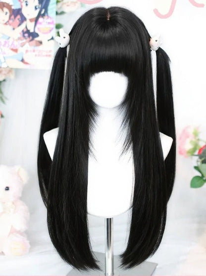 Black 70cm Long Straight Wig with Full Bangs - Dalao Home