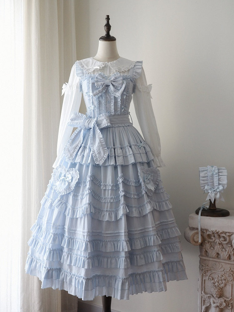 Ruffle Hairband Only / + with Bow Elegant Lolita Dress JSK Belt Multi-Layer Blue Detail