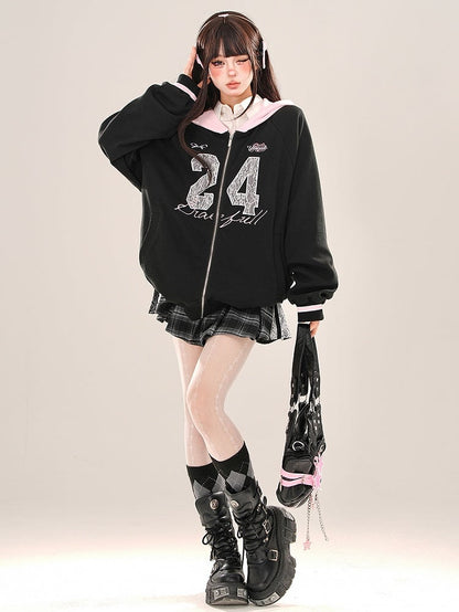 レースミニスカート アクセント プリーツ ボックスチェック ブラック