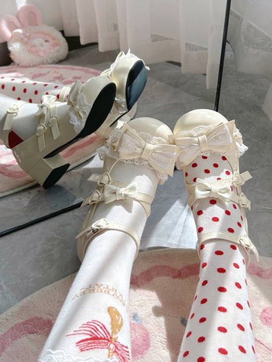 - Lace Mid-heel Design Sweet with Mary Yellow Janes Lolita Trim
