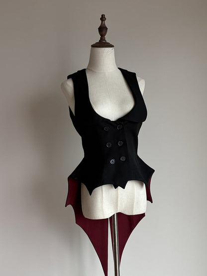Gothic Vampire Waistcoat Bat and Wings Lolita Black Hemline Red