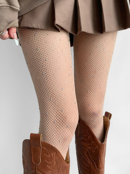 Rhinestone Fishnet Tights Details Black/Nude