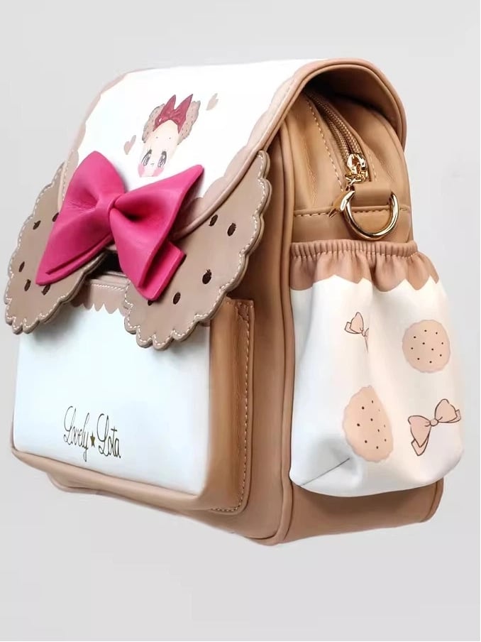 Bowknot with Crossbody Lambskin-Touch Print Dog Lolita Bag Cookie
