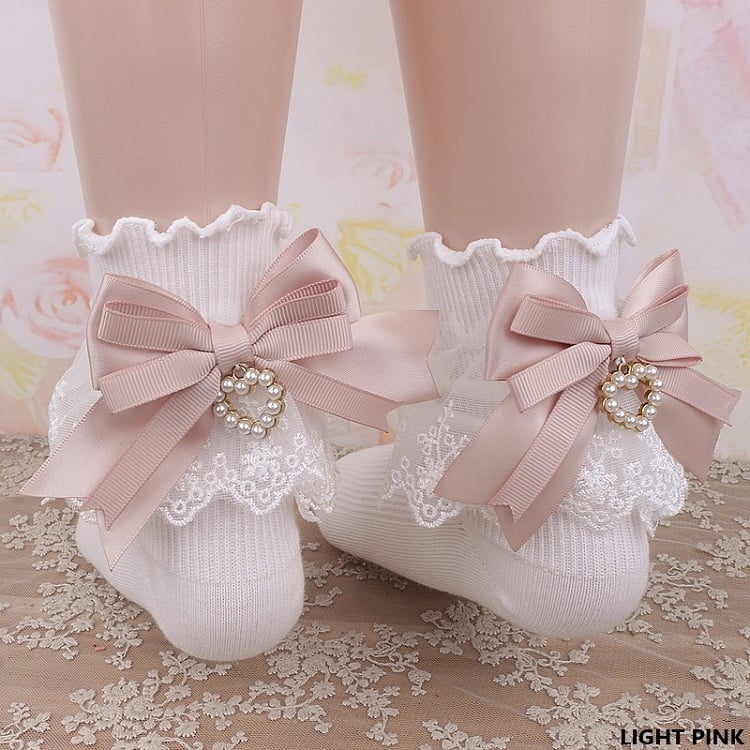 Options Jirai Ruffled Bowknot 5 Heart Color Kei Cuff Socks