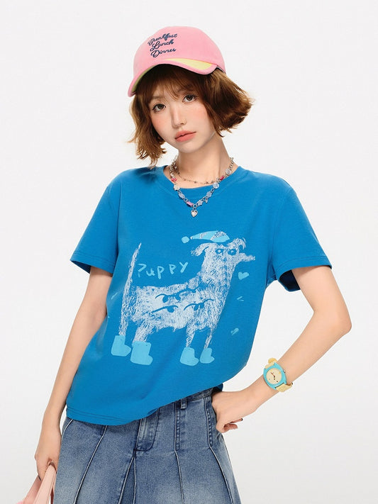 Blue Puppy Print Short Sleeve Tee - Girlyhalo