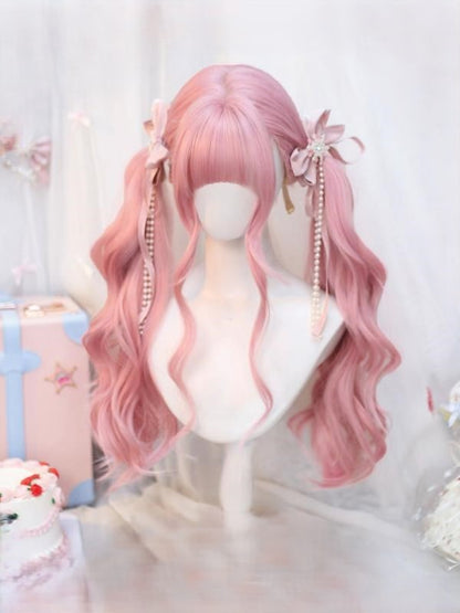 Long 2 With Bangs 70-75CM Options Wig Wavy Cherry Pink