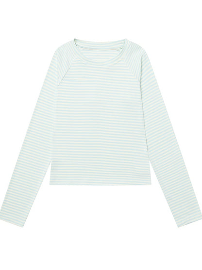 Blue & Apricot Striped Round Neck Long Sleeve Layering Top - Languid Park