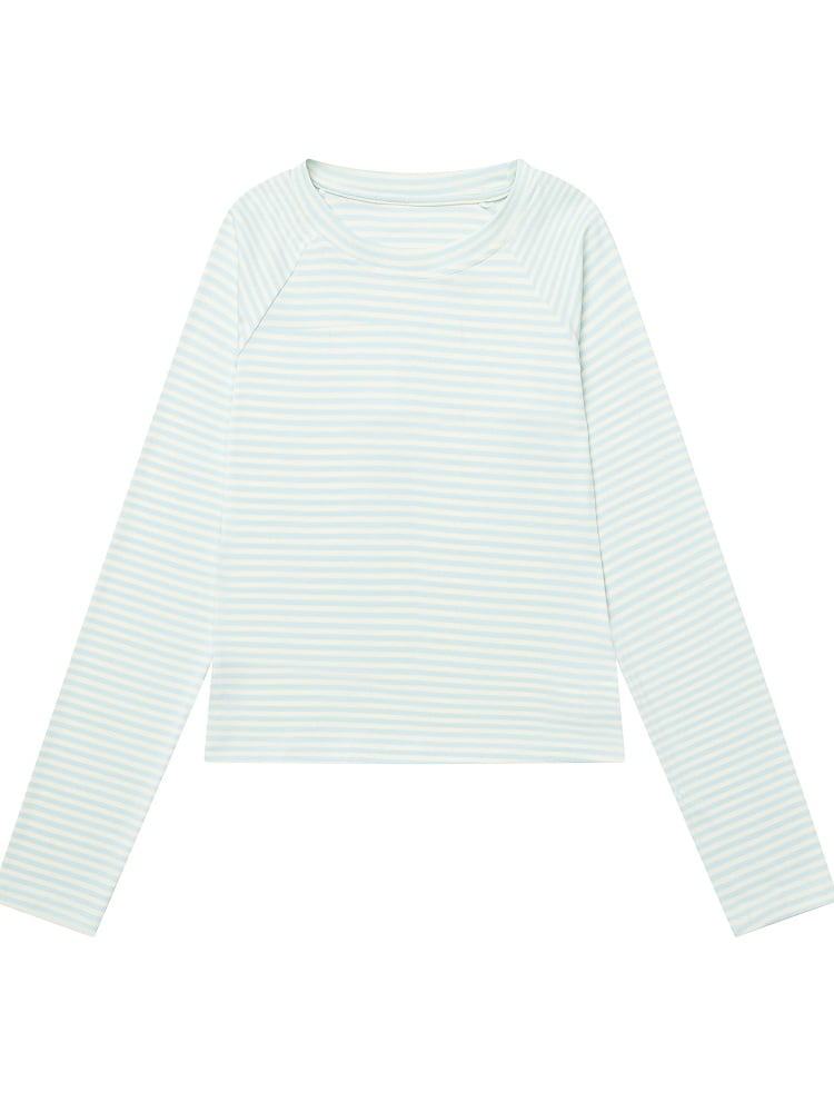 Blue & Apricot Striped Round Neck Long Sleeve Layering Top - Languid Park