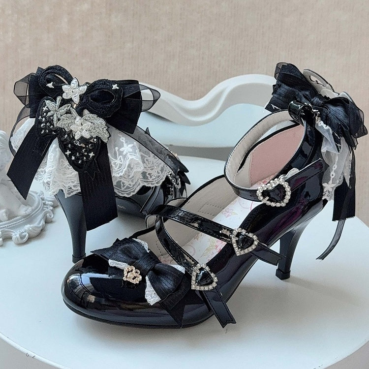 Stil in eleganten Akzenten Heels Lolita mit - schwarzer Schleife