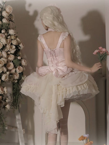 Pink Floral Fairy Boned Corset Waist Hanayome Princess Lolita Dress