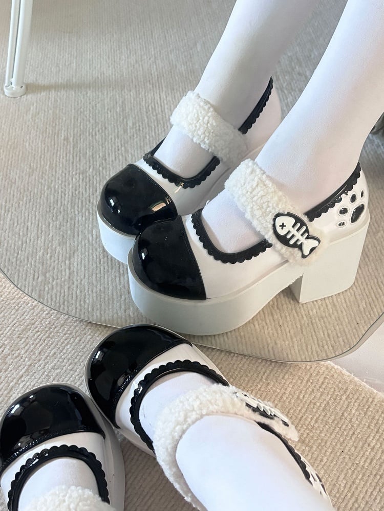 ホワイト ジライケイ クロー フィッシュボーン プラットフォーム シューズ