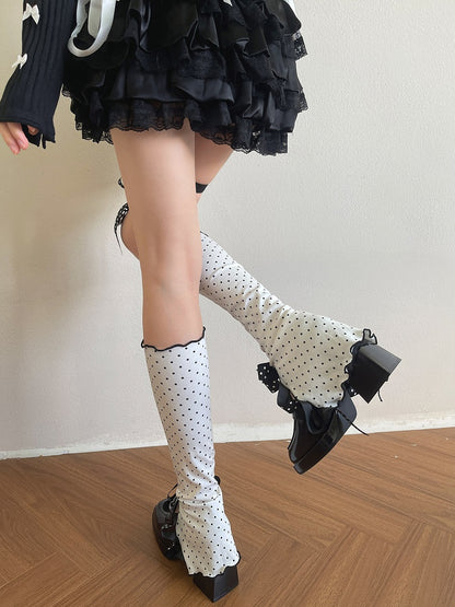 Double-layer P Dot Bow D Leg With Warmers 3 Black And Flared Ruffled Ions Decor At Polka Tern White Split