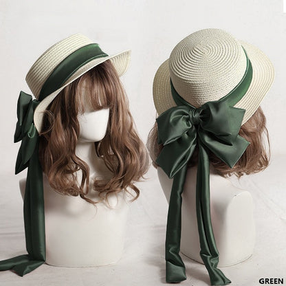 Detachable Lolita Sweet Bowknot Options Double-Layer Straw Color Hat 9 With