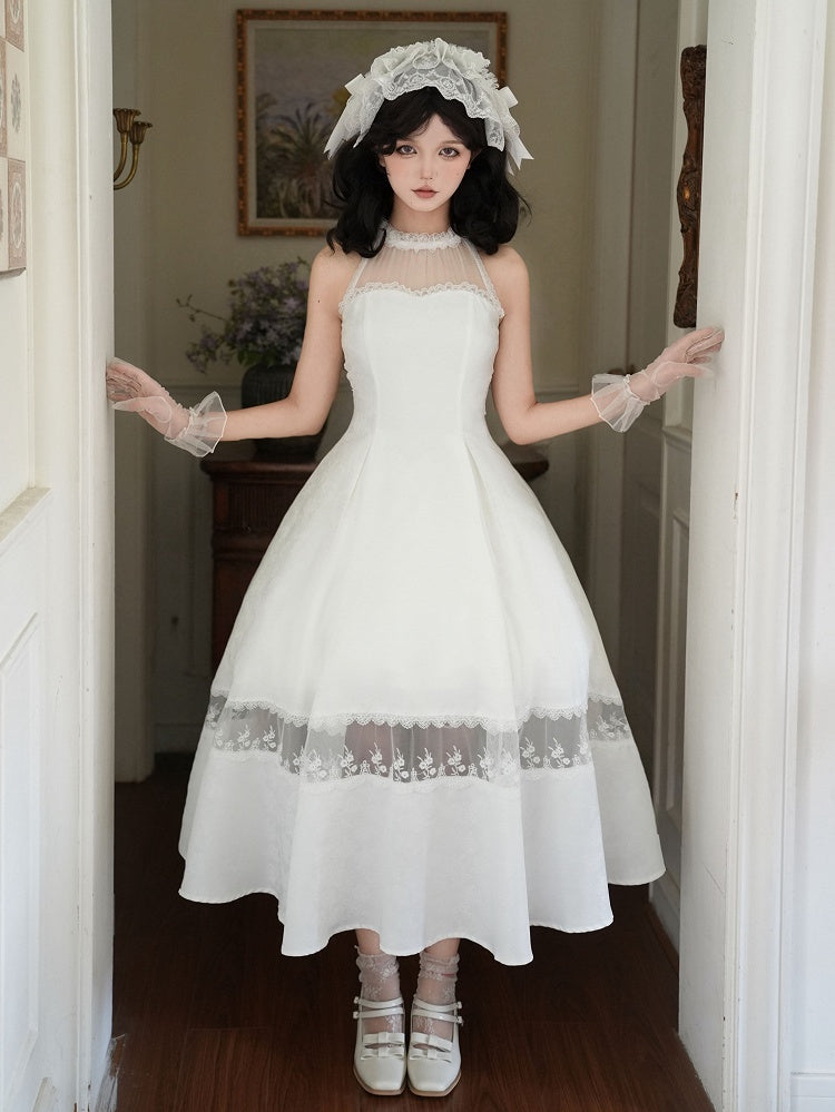 Spitze Jacquard Illusion Alle Rosette Neckholder Weiß Ballkleid Panels Stoff