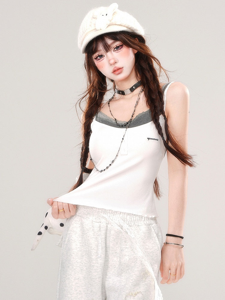 Black/White Slim-fit Cami Top