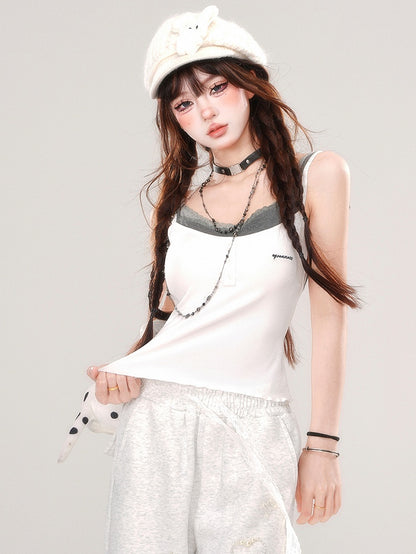 Black/White Slim-fit Cami Top