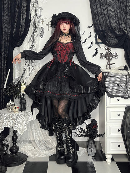 Gothic Black Rose Open Placket Lace Top
