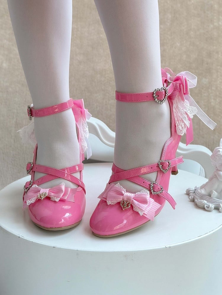 Lolita Elegante Heels in Schleife Barbie mit rosa Oberteil