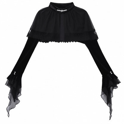 Lace Black Lolita Top Trim Gothic Flounce Cropped Sleeves
