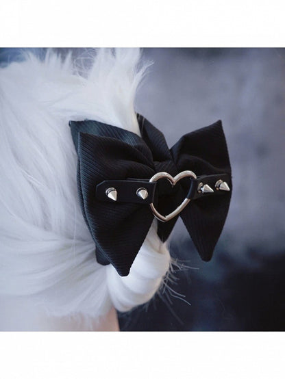 Gothic Hair Claw Clip with Heart and Bow Accents - Strange Sugar