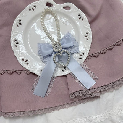 Jirai Kei Rhinestones Adorned Beaded Heart Charm Bowknot Charm