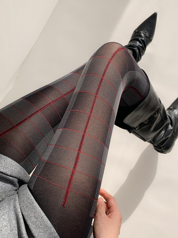 Black-Grey Red Tights Grid