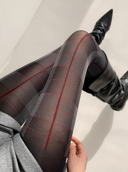 Black-Grey Red Tights Grid