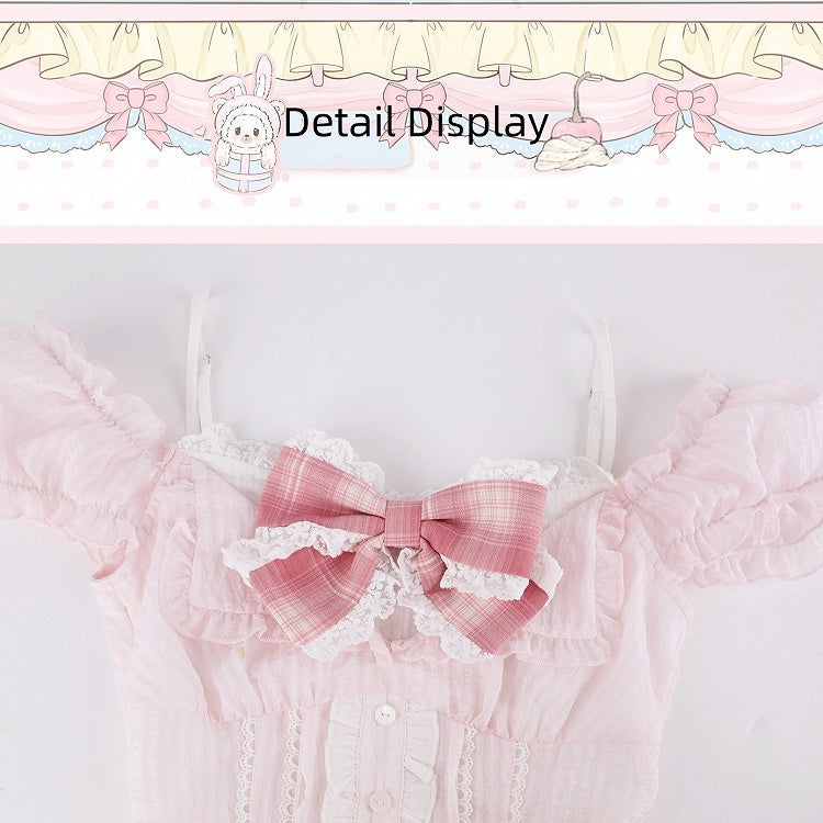 Light Pink Ruffle Puff Sleeve Top with Bow - serendipity