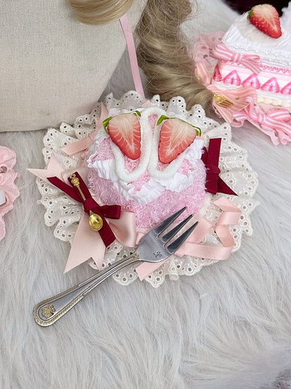 with Embellishments and Bow Mini Hat Pink Red Sweet Lolita Strawberry Cake-shaped