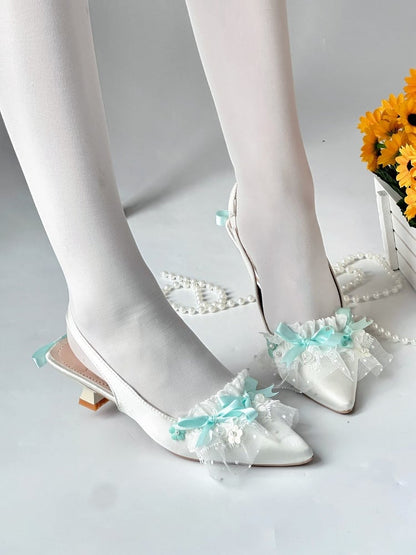 Sweet 3cm Low Heel Pointed Toe Shoes with Lace - A Sky Rabbit